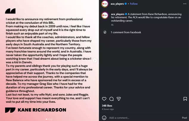 Australian Cricketer's Association (Instagram Handle)