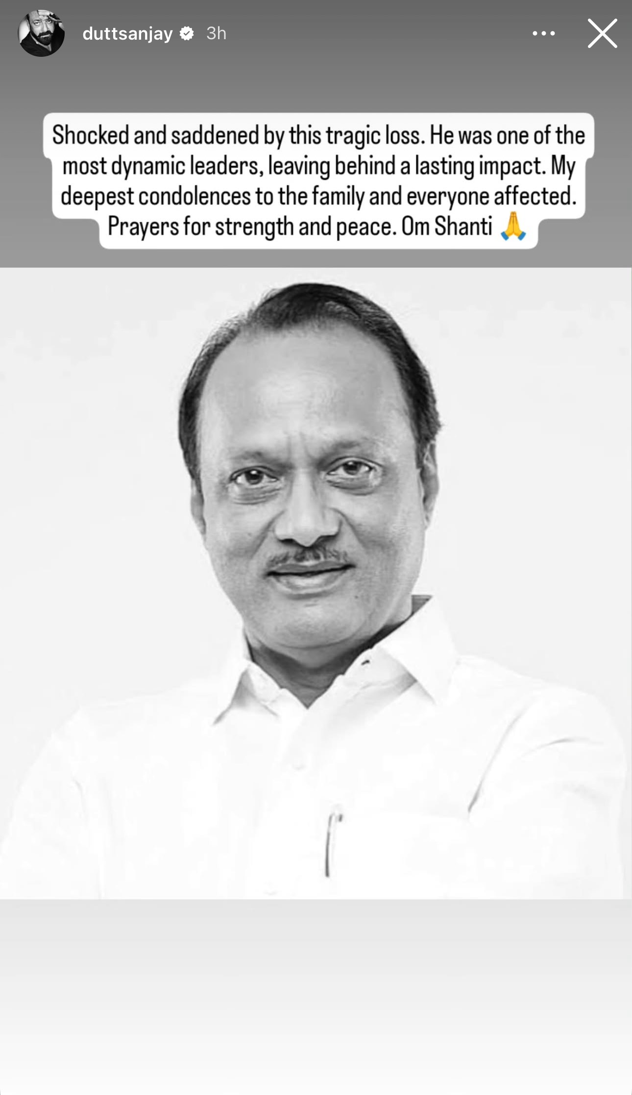 Sanjay Dutt lamenta a morte de Ajit Pawar (créditos da imagem: Instagram)