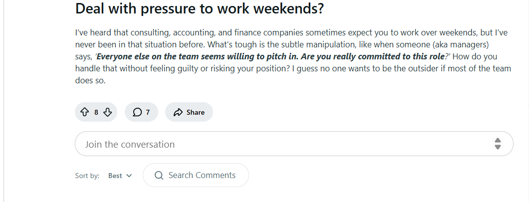 Pressure to work weekends