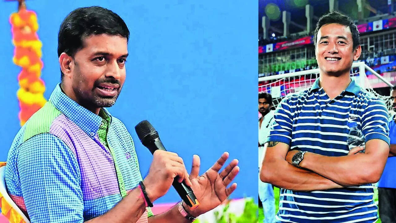 P Gopichand and (R) Baichung Bhutia