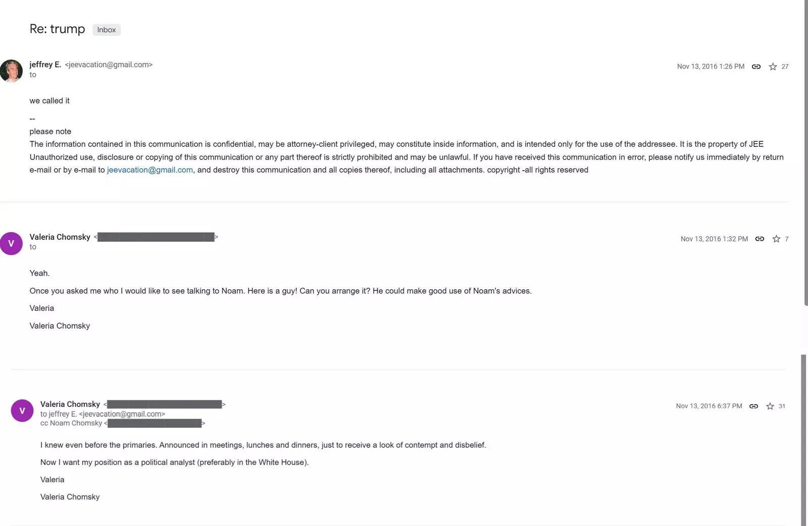 Lo scambio di e-mail Chomsky-Epstein