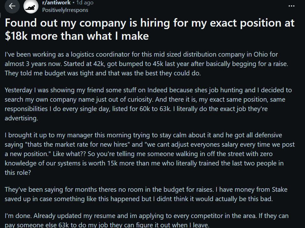  Redditor calls out company after finding his own job listed for higher pay