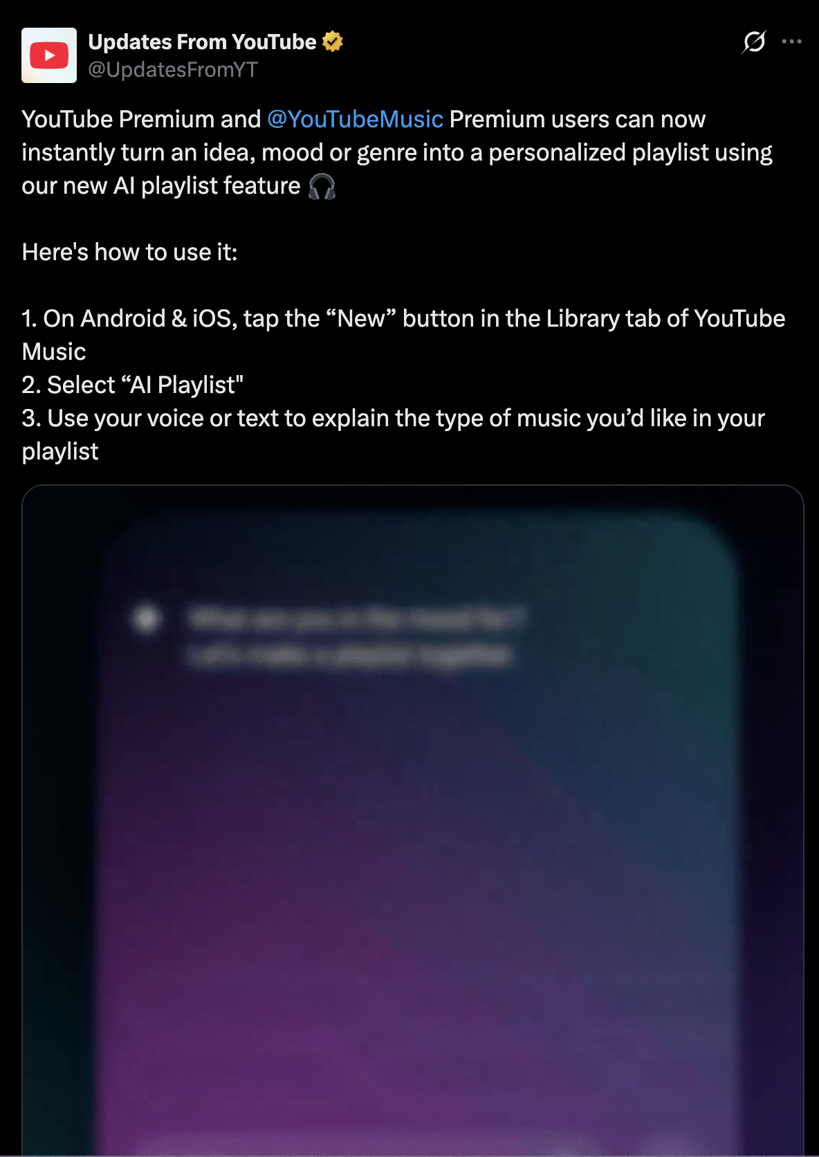YouTube Music AI playlist announcement