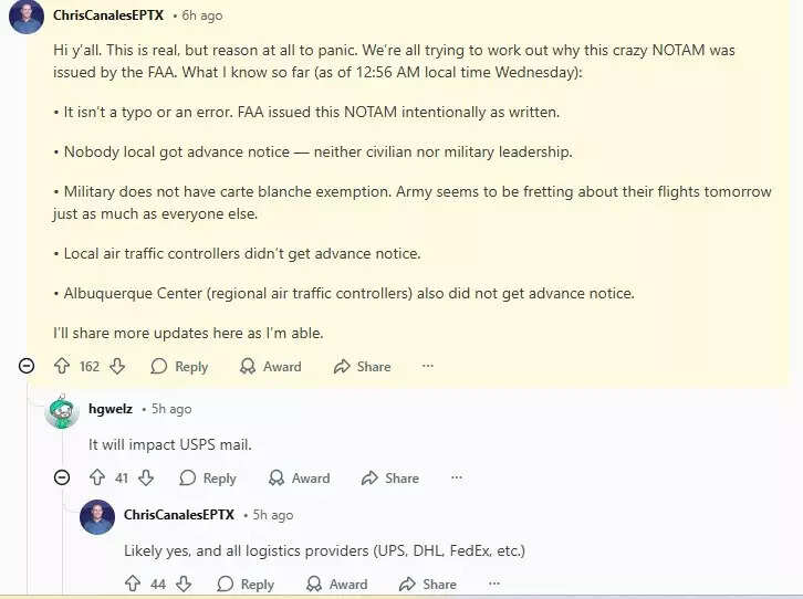 El Paso City Council member says local authorities had no prior information about the sudden airspace closure.