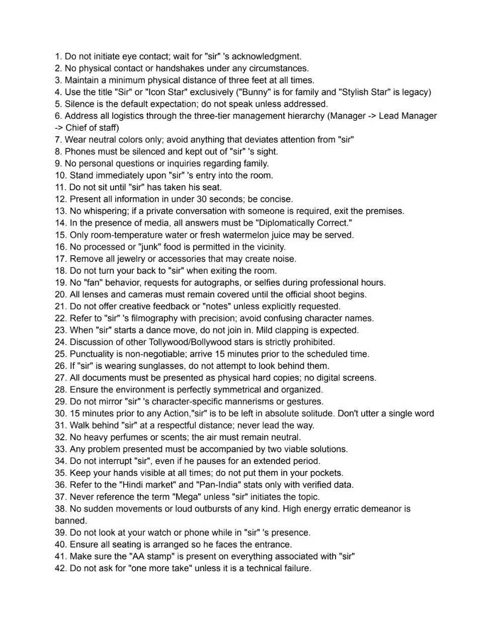 Allu Arjun's alleged do's and don't's rules list