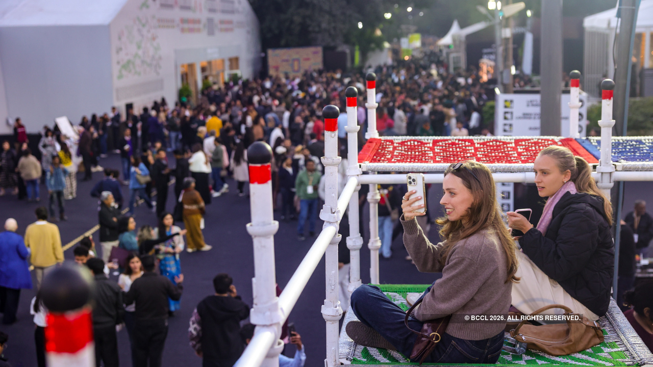 Visitors were seen taking a break and chilling at the outdoor installation, The Charpai Project, curated by Ayush Kasliwal and Ramayudh Sahu. The interactive installation, created in a collaboration with multidisciplinary artist Goji, invites contemplation while reclining on a traditional charpai, an everyday object synonymous with rest and conversation across India