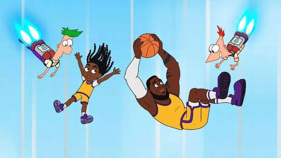LeBron and Zhuri James in Cartoonified! alongside Phineas and Ferb