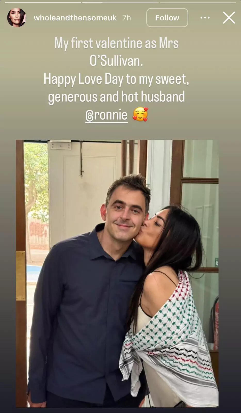 Ronnie O’Sullivan and Laila Rouass (Image via Instagram/@wholeandthensomeuk)