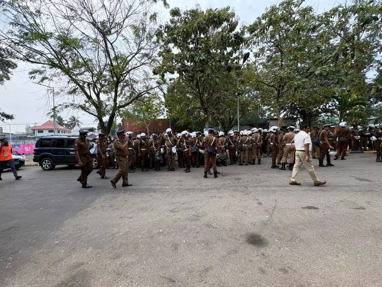Security personnel on duty outside R Premadasa International Cricket Stadium in Colombo.