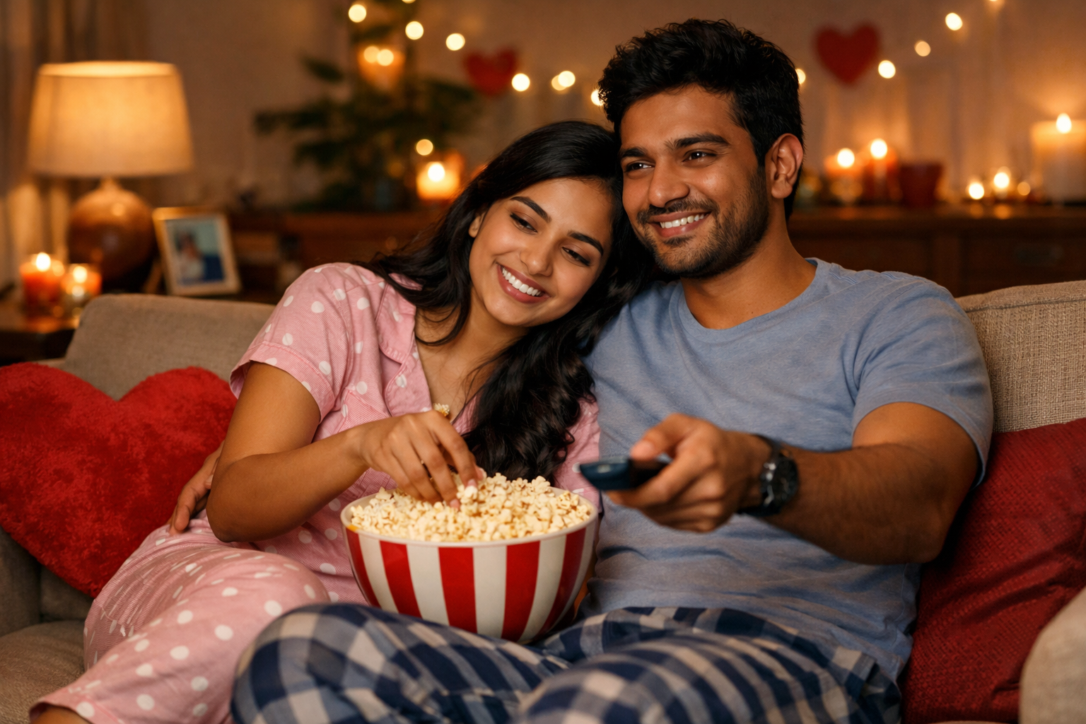 Couple enjoying movies at home