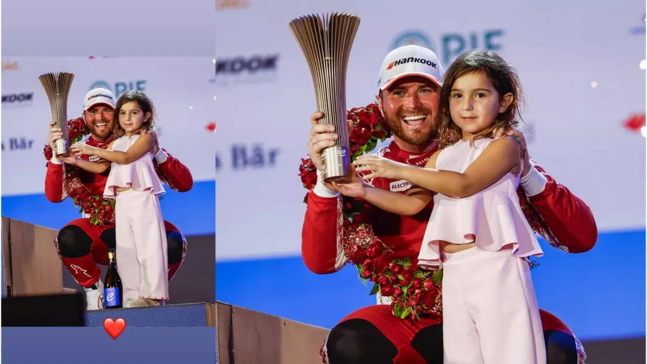 Oliver Rowland with daughter Harper in Jeddah