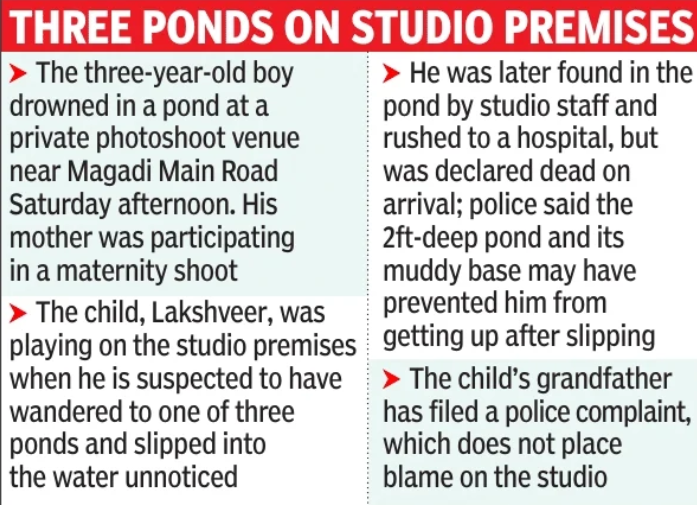 3-year-old Bengaluru boy accompanying mom on maternity shoot drowns in studio pond