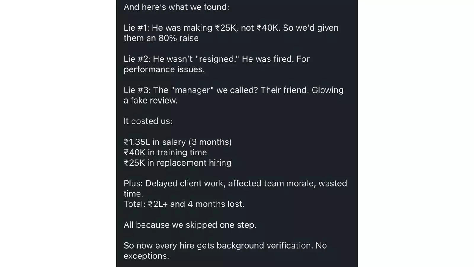 “Lied about everything on their resume…” Startup reveals how one candidate’s fake resume cost them over Rs 2 lakh