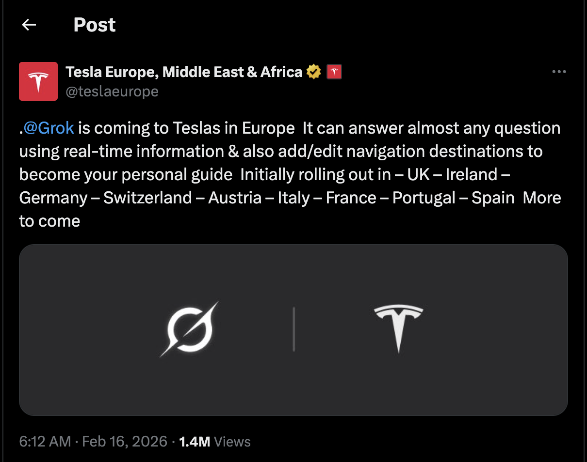 Tesla cars getting Grok in cars in Europe