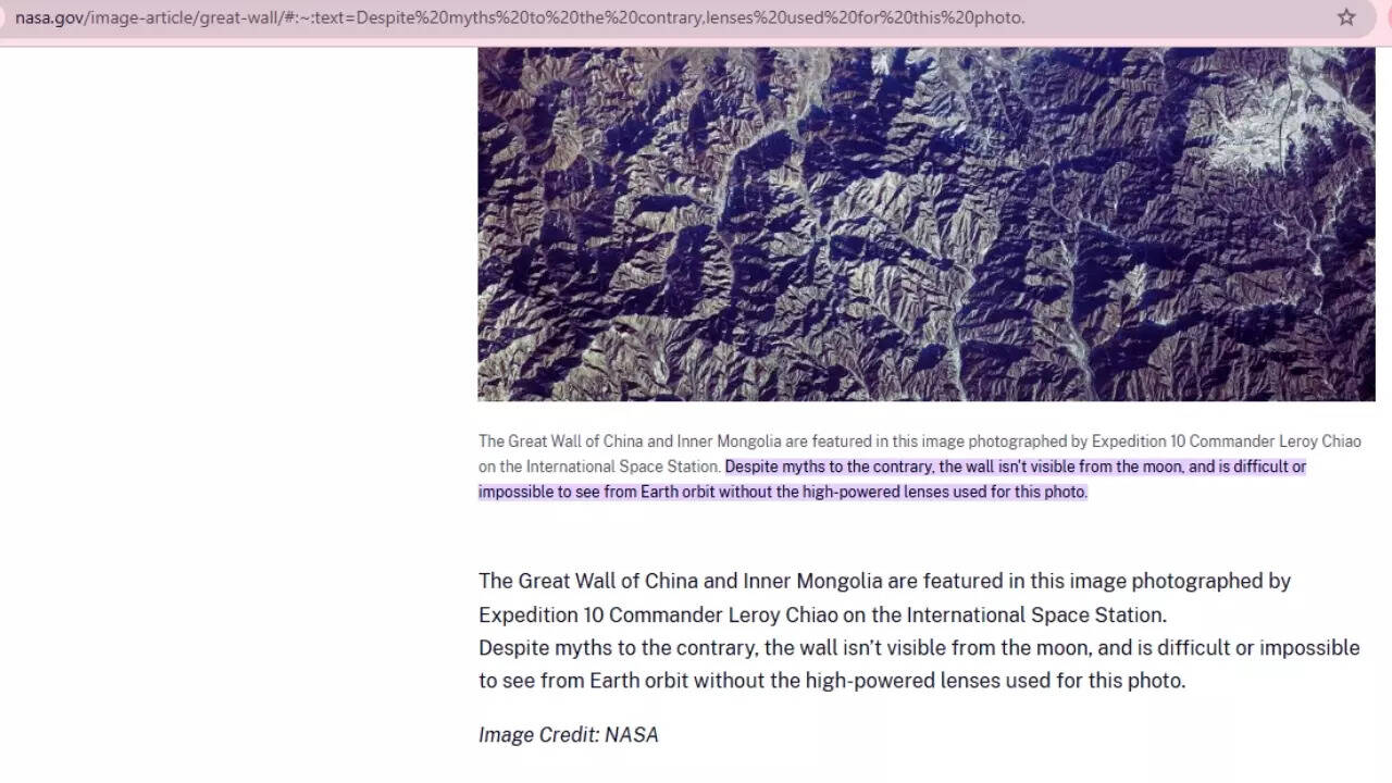 NASA's comment on Great Wall of China being seen from space NASA's comment on Great Wall of China being seen from space