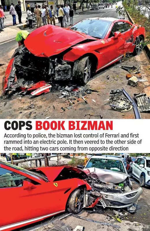 Speeding Ferrari ‘malfunctions’, rams multiple cars in Jubilee Hills area of Hyderabad