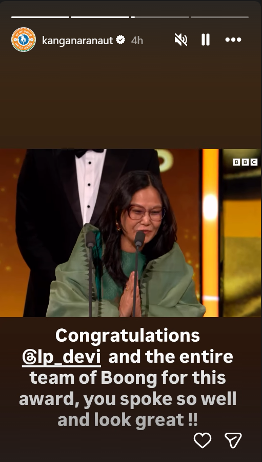 Kangana hails Lakshmipriya Devi’s BAFTA win for Boong Screenshot 2026-02-23 140426