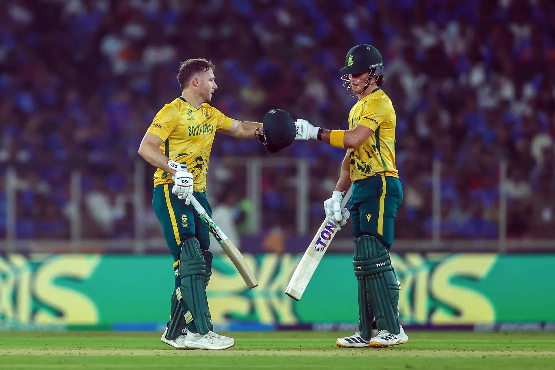 Ahmedabad, Feb 22 (ANI): South Africa's David Miller celebrates his half-century...