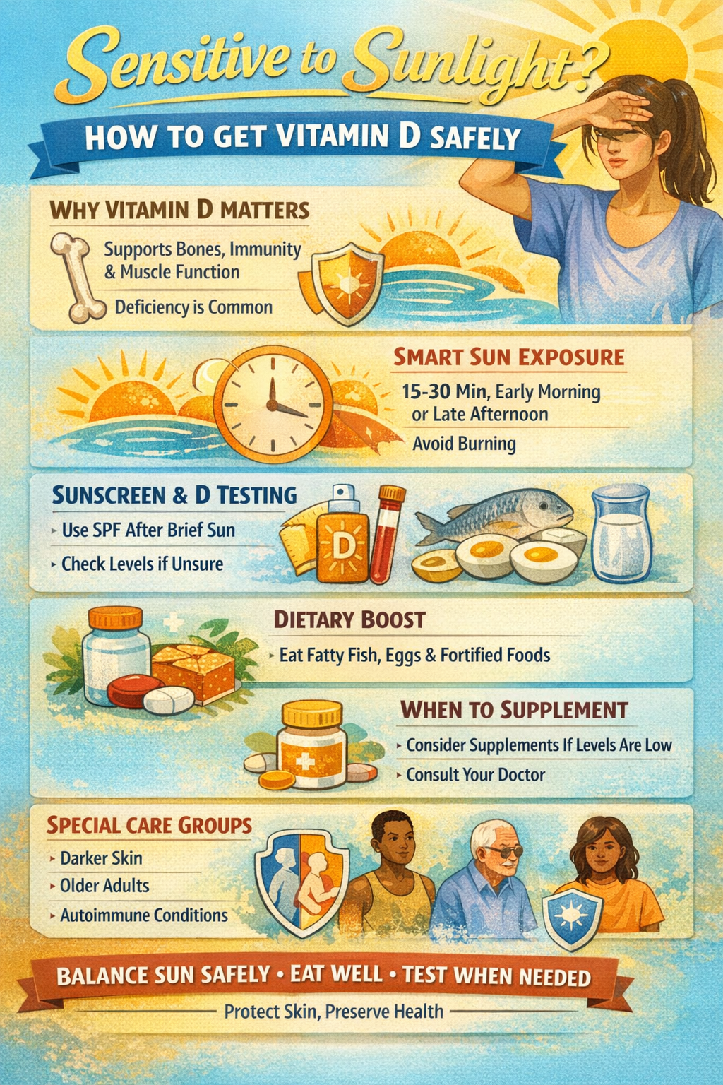 Longer exposure does not mean more benefit. Once the body makes enough vitamin D, extra UV light simply increases skin damage. Vitamin D
