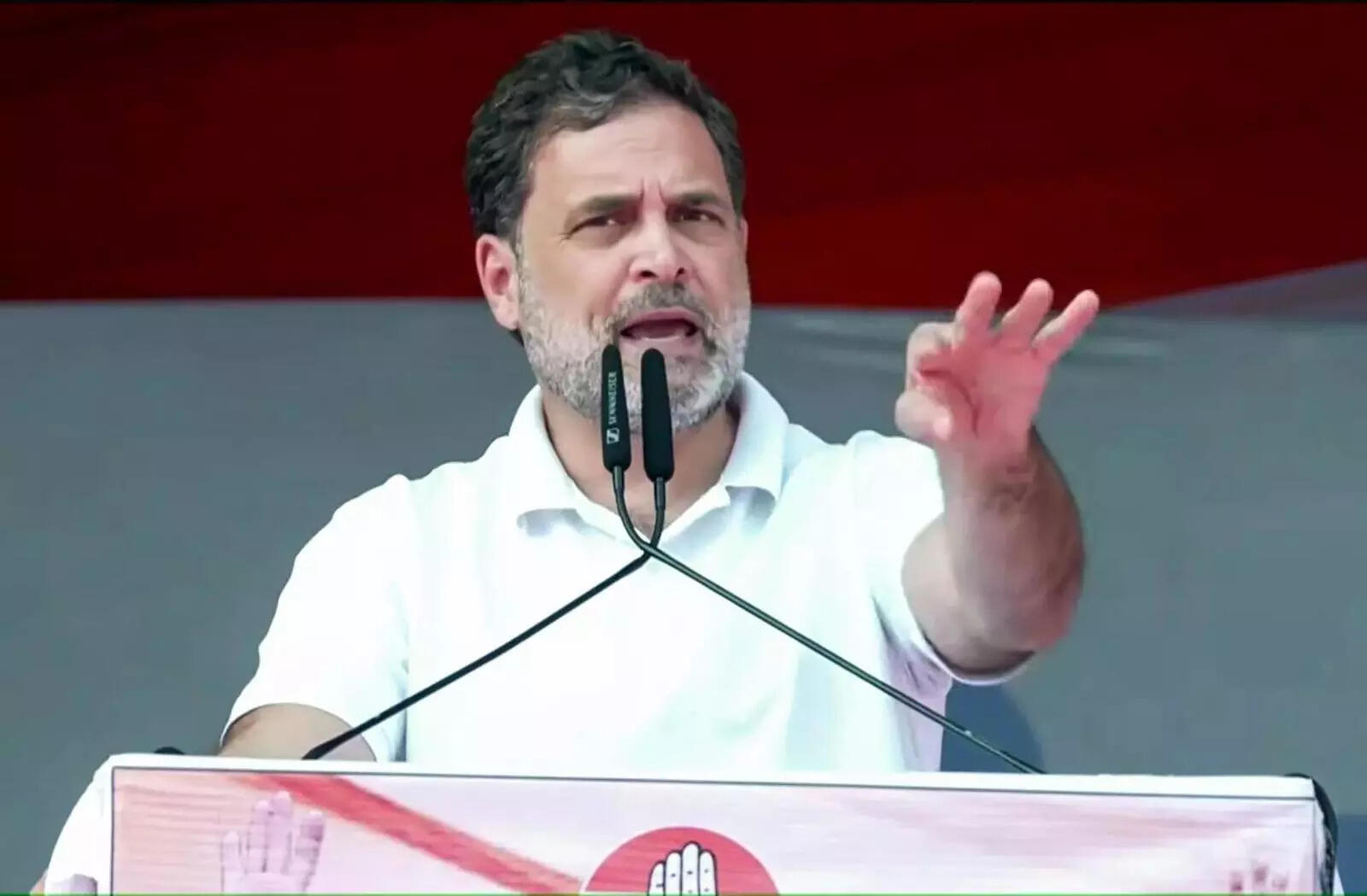 Bhopal, Feb 24 (ANI)_ Lok Sabha LoP Rahul Gandhi speaks during Congress' Kisan M....