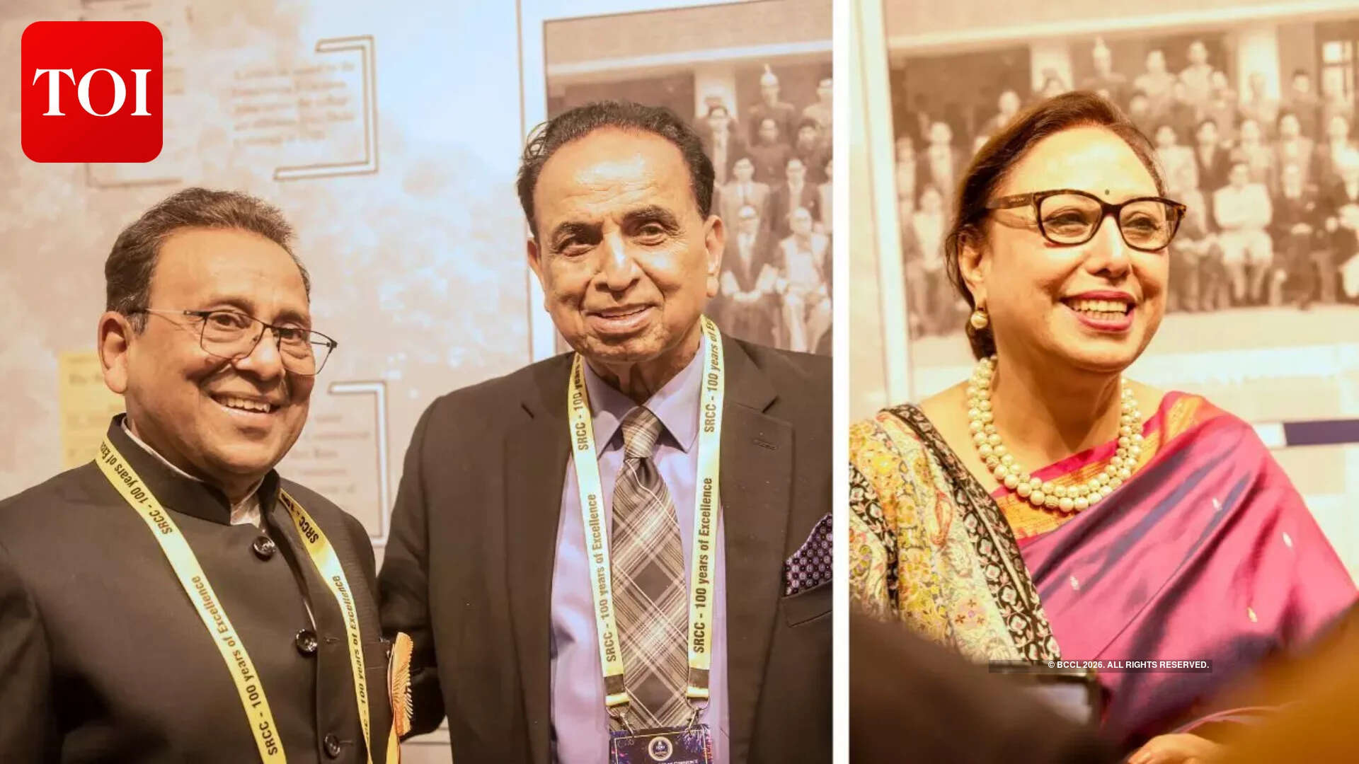 Sushil Aggarwal (L), Secretary of the Alumni Association, Batch of 1980, and Girish Ahuja (C), President of the Alumni Association, Batch of 1965, Simrit Kaur (R ), SRCC Principal
