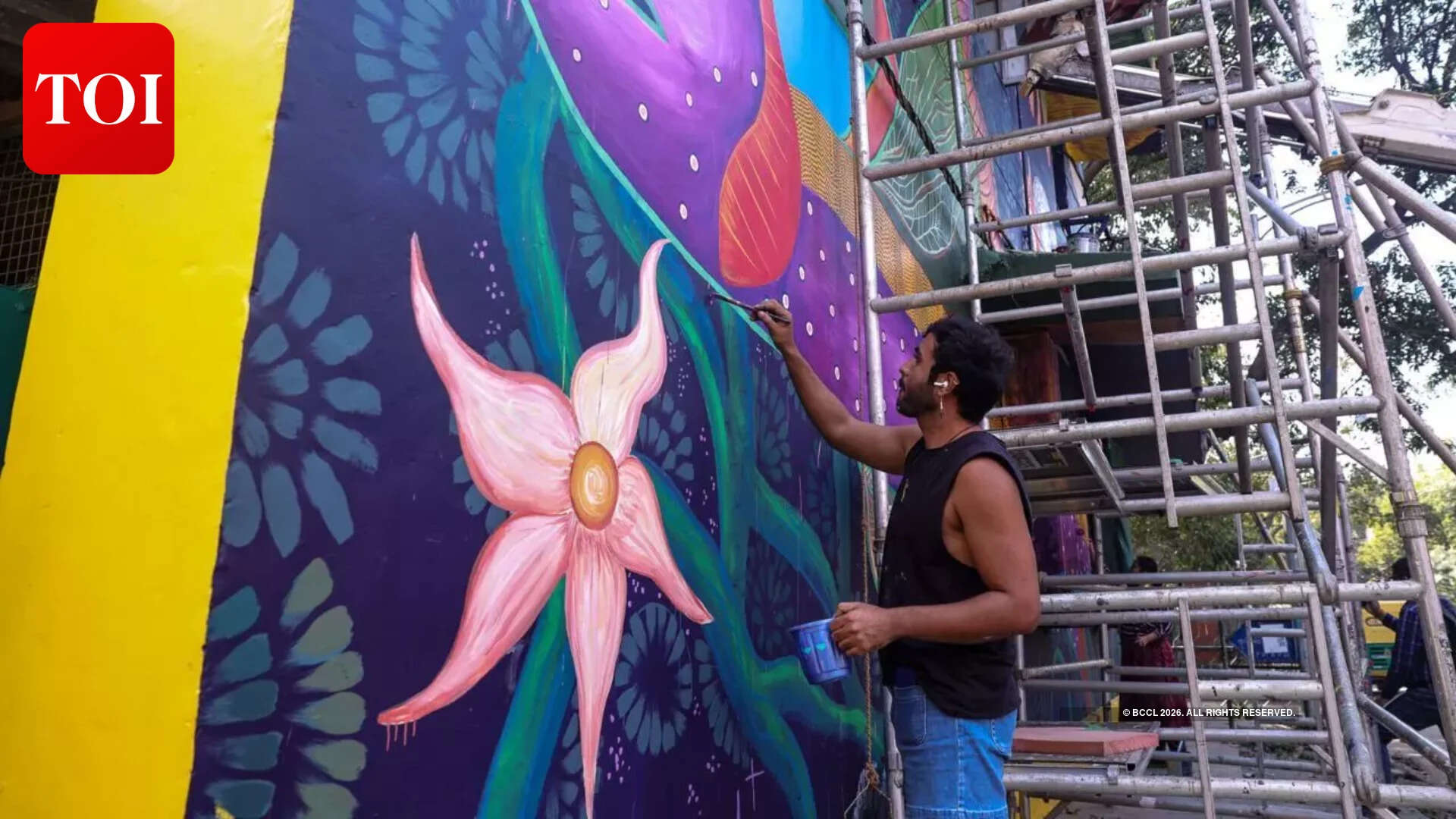 Visual artist Svabhu Kohli putting final touches on his mural