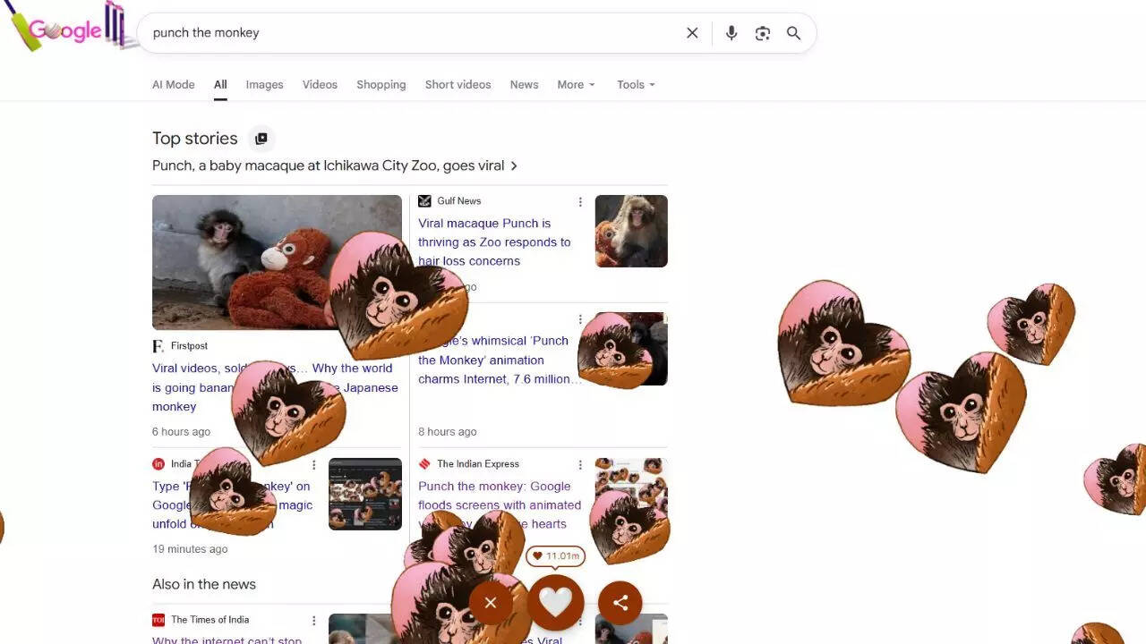 Punch goes global: Google joins the internet craze with hearts