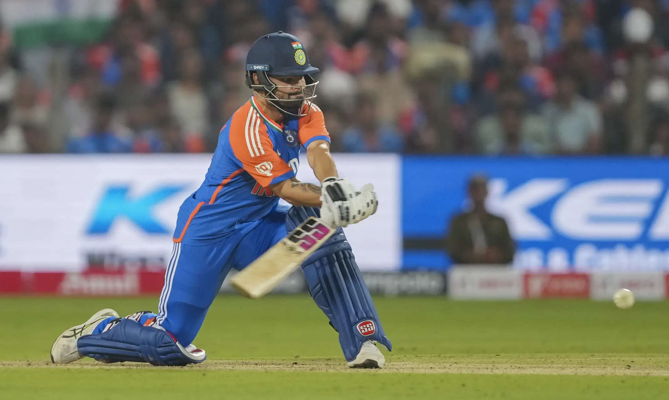 Pune: India batter Rinku Singh plays a shot during the fourth T20 cricket match ...