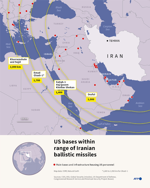 US bases within Iran's range (Pic credit: AFP)