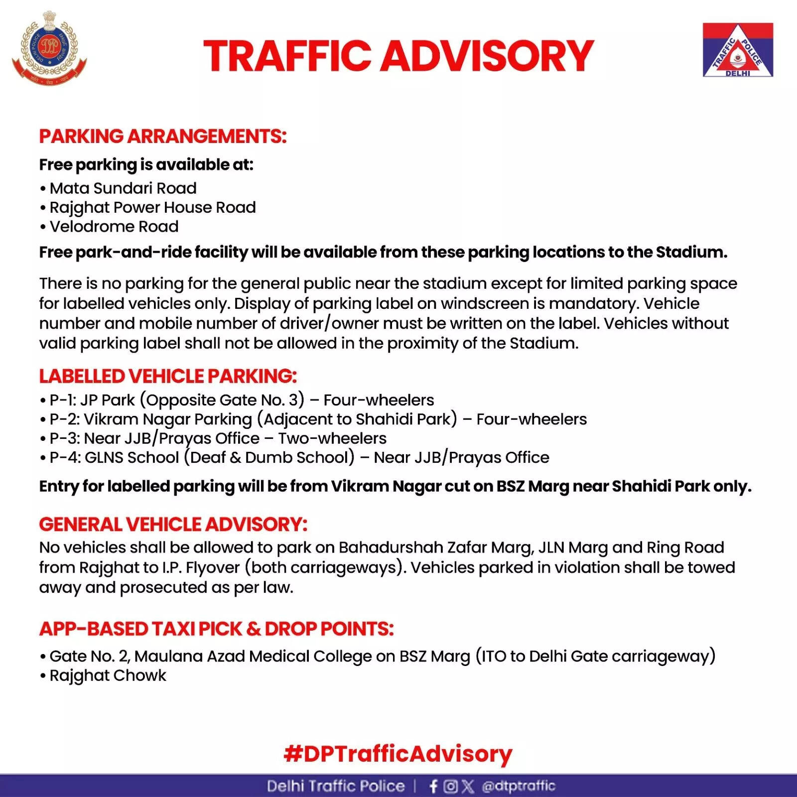 Delhi traffic advisory
