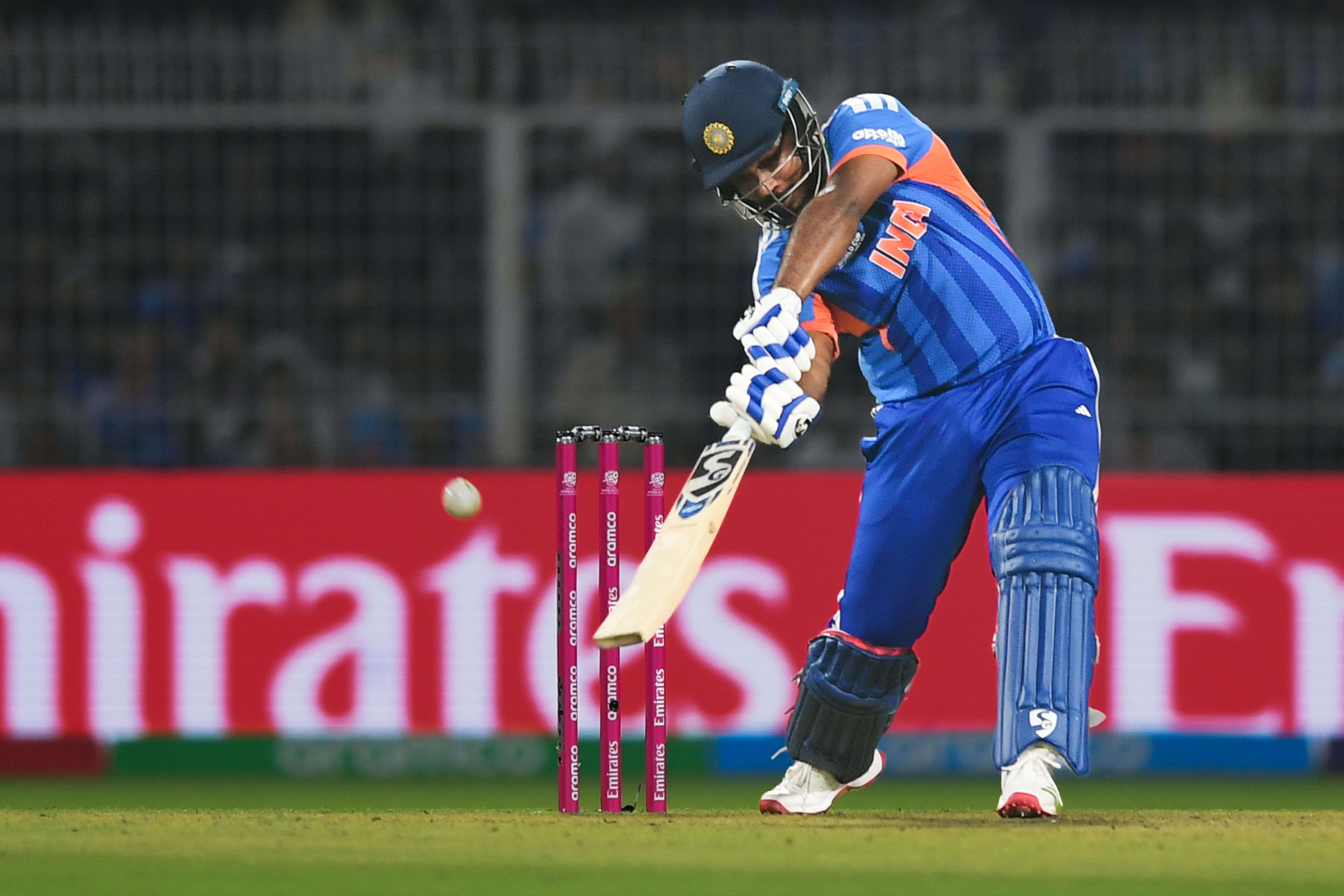 Kolkata, Mar 01 (ANI): India's Sanju Samson plays a shot during the ICC Men's T2...