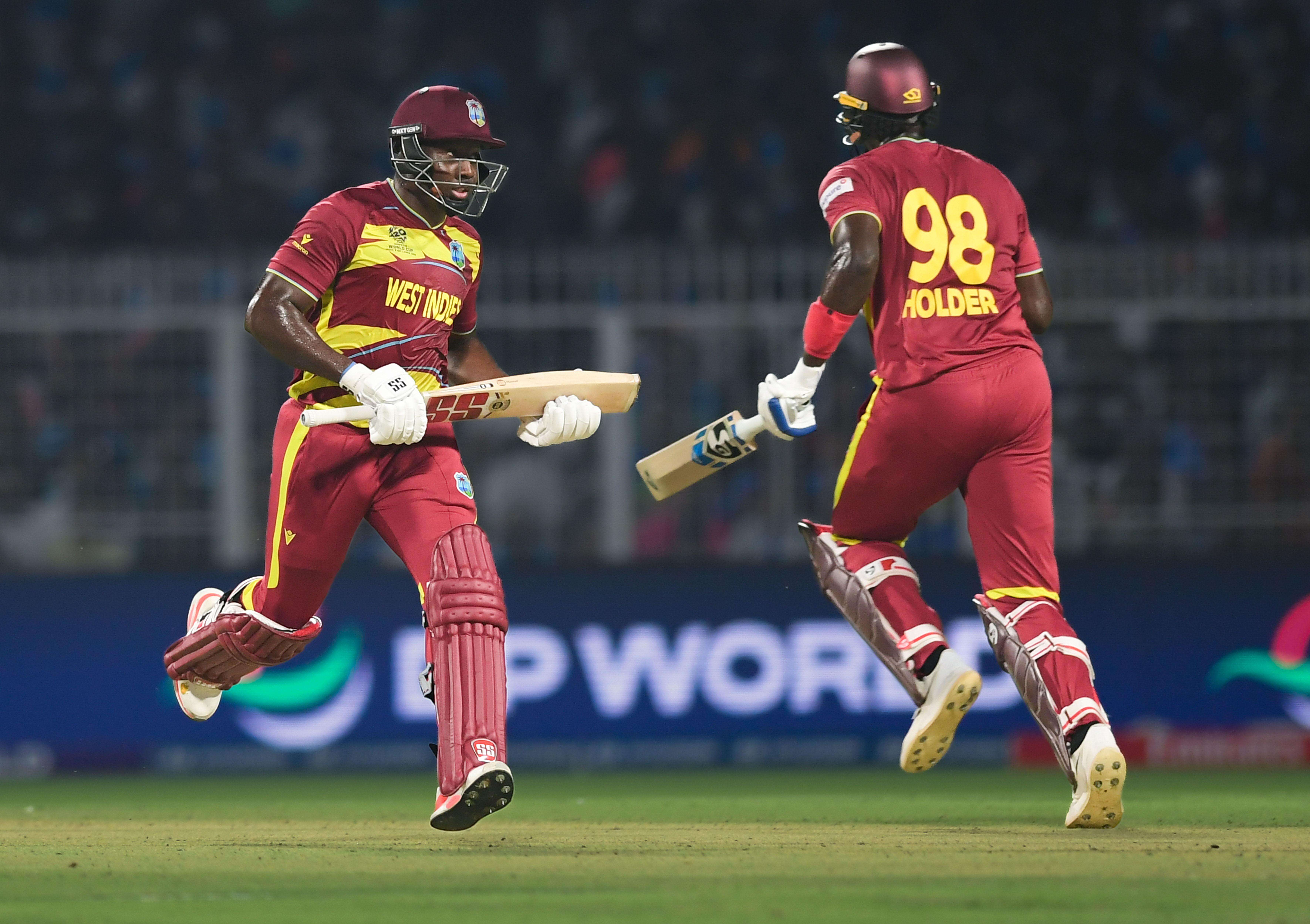 Kolkata, Mar 01 (ANI): West Indies' Rovman Powell and Jason Holder run between w...