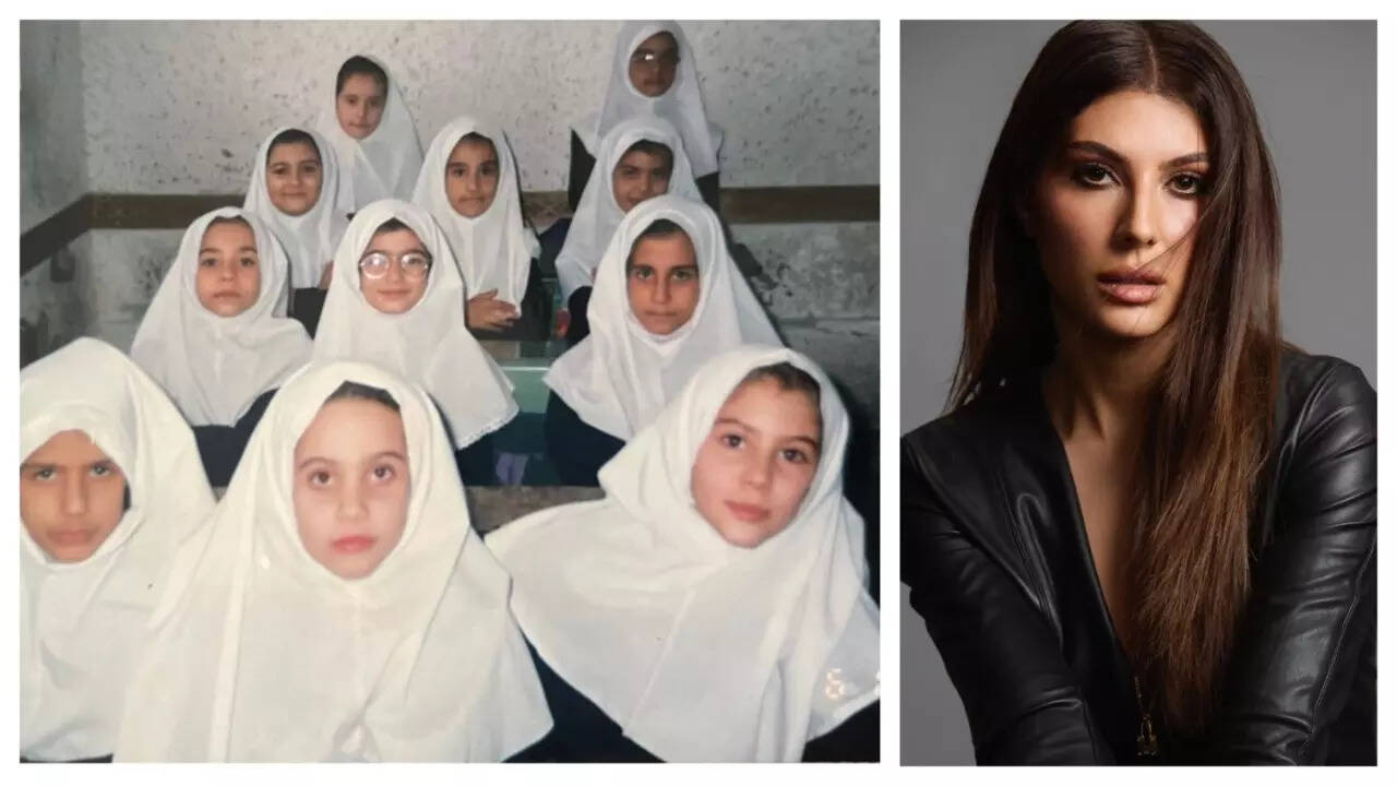 Elnaaz Norouzi shares her Iranian school pic (She is at the bottom right)