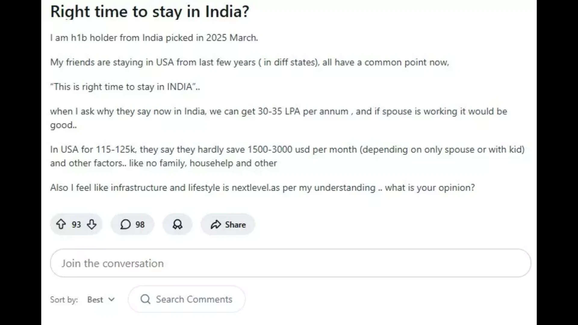 An H-1B Redditor asks whether it's the right time to stay in India.