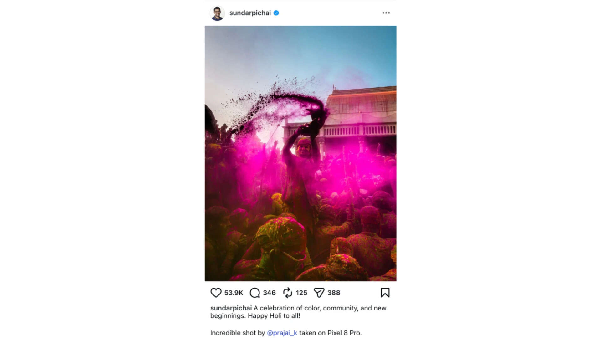 Sundar Pichai's Holi post