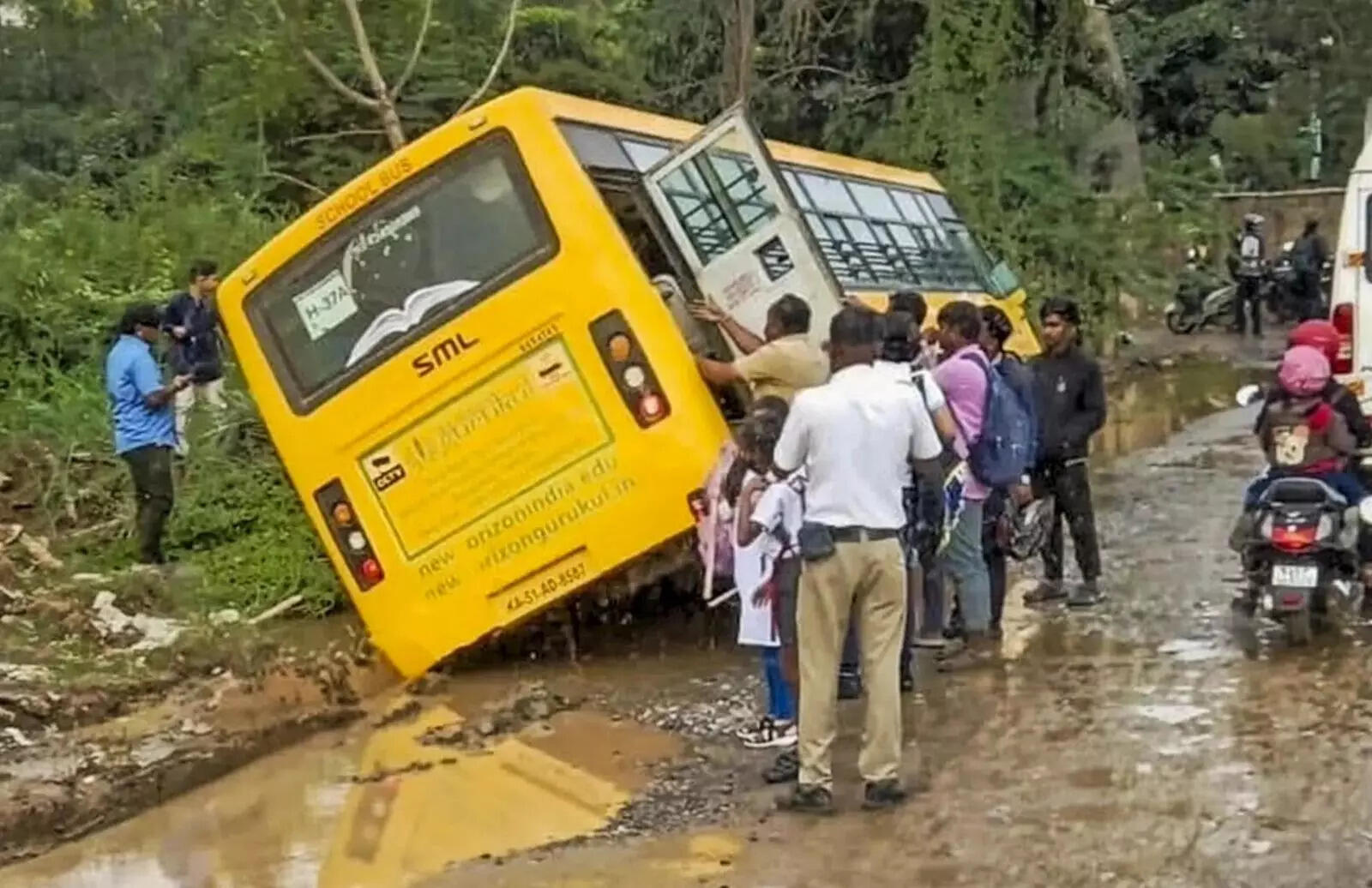 School bus slips into slush in Bengaluru.