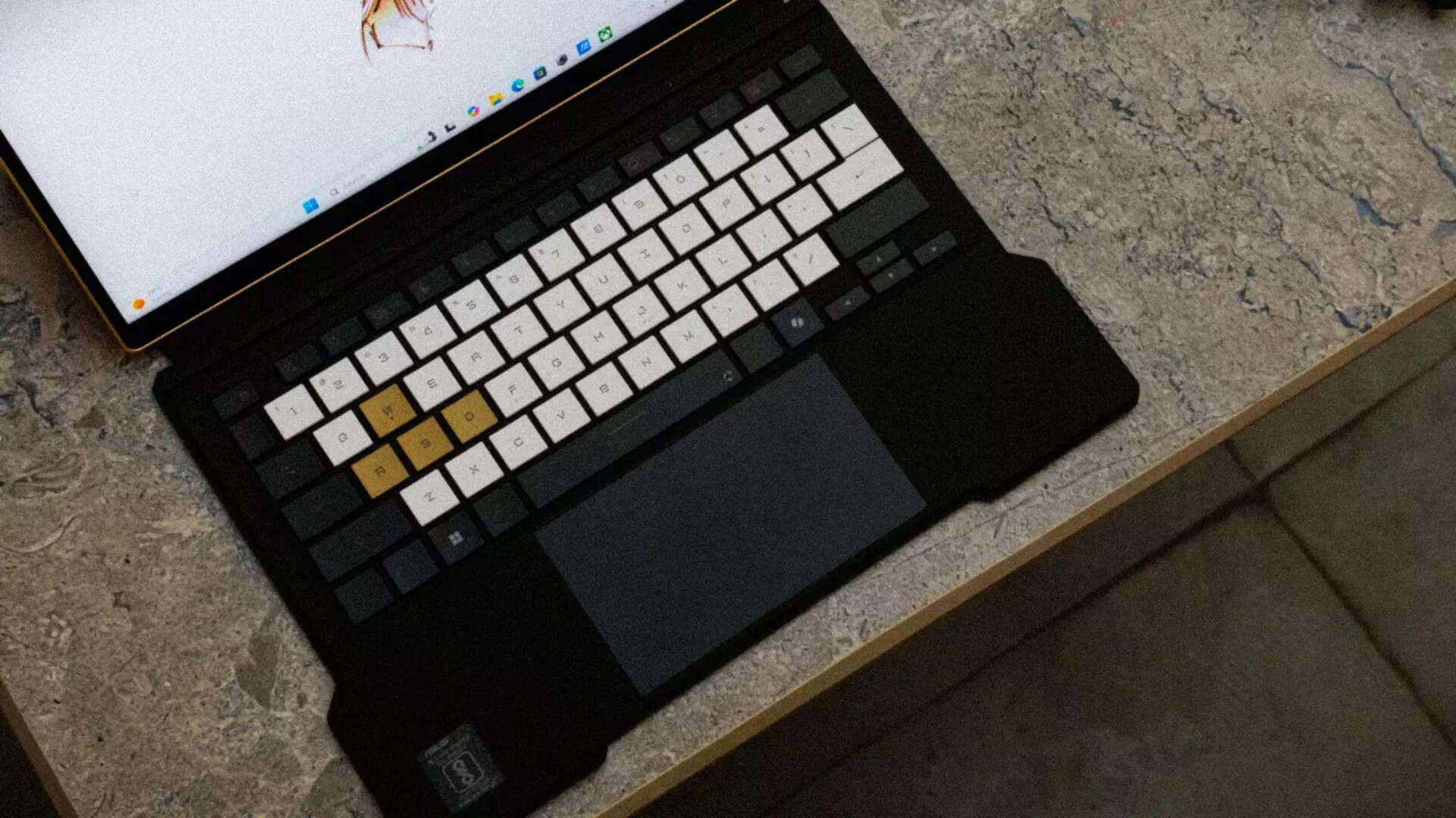 <em>​The keyboard got the Shinkawa treatment too&mdash;custom keycaps, industrial font, restrained backlighting</em><br>