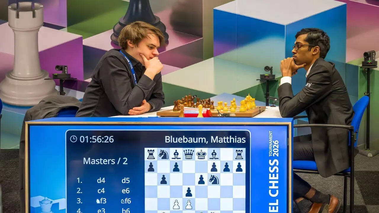 Praggnanandhaa R against Matthias Blübaum (Photo by Frans PeetersTata Steel Chess)