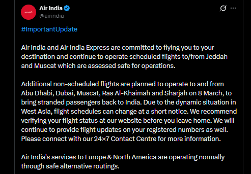 air india advisory