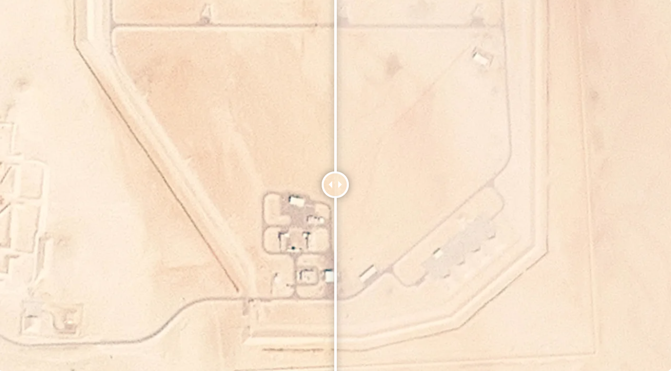 Before and after photos of damage at UAE's Al Ruwais site (Planet Labs)