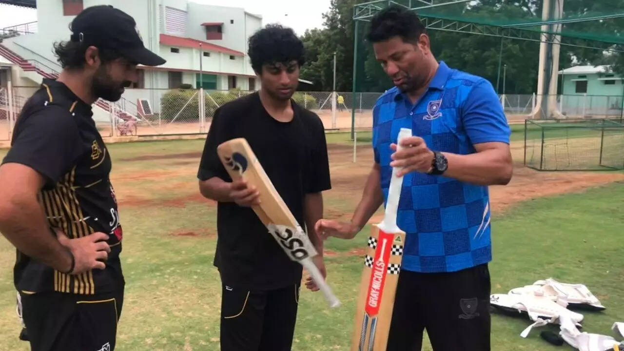 Syed Shahabuddin during a training session with Rachin Ravindra
