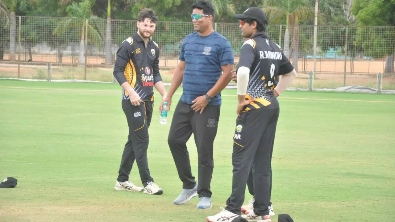 Syed Shahabuddin during a training session with Rachin Ravindra