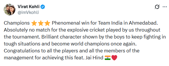 Virat Kohli post