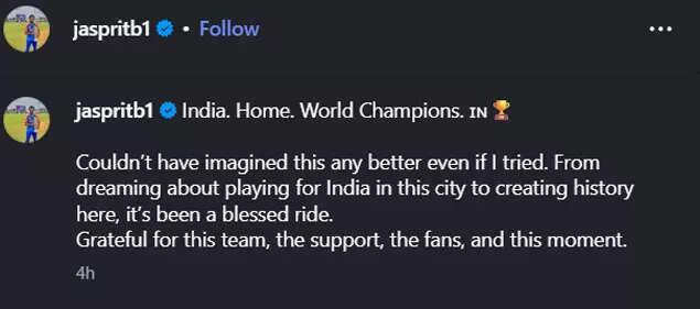 Jasprit Bumrah's Insta Handle