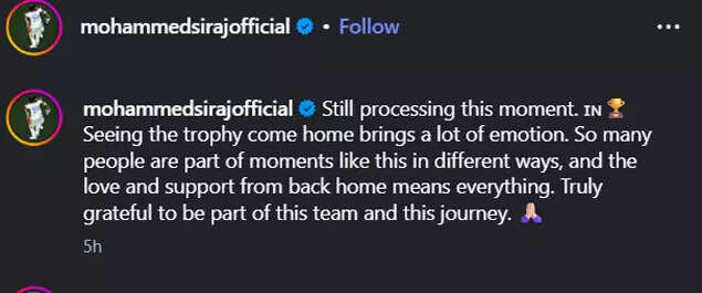 Mohammad Siraj's Insta Handle