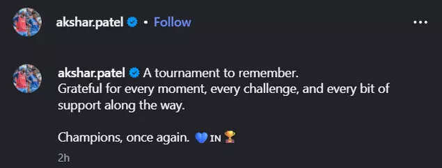 Akshar Patel's Insta Handle