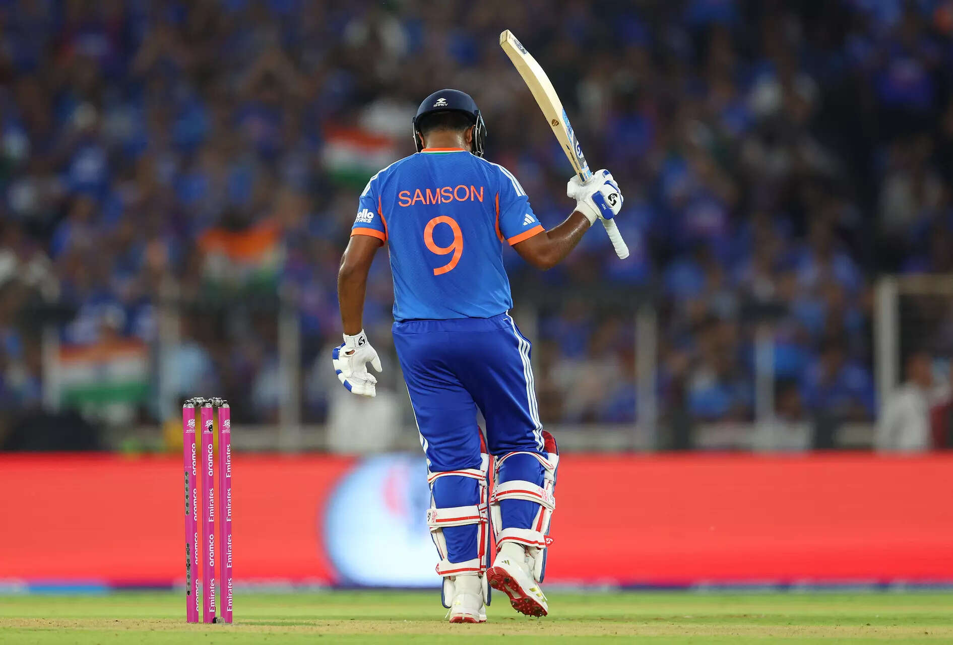 Sanju Samson of India celebrates reaching his half century during the ICC Men's T20 World Cup India & Sri Lanka 2026 Final between India and New Zealand at Narendra Modi Stadium on March 08, 2026 in Ahmedabad, India. (Photo by Pankaj Nangia/Getty Images) Final - ICC Men's T20 World Cup India & Sri Lanka 2026