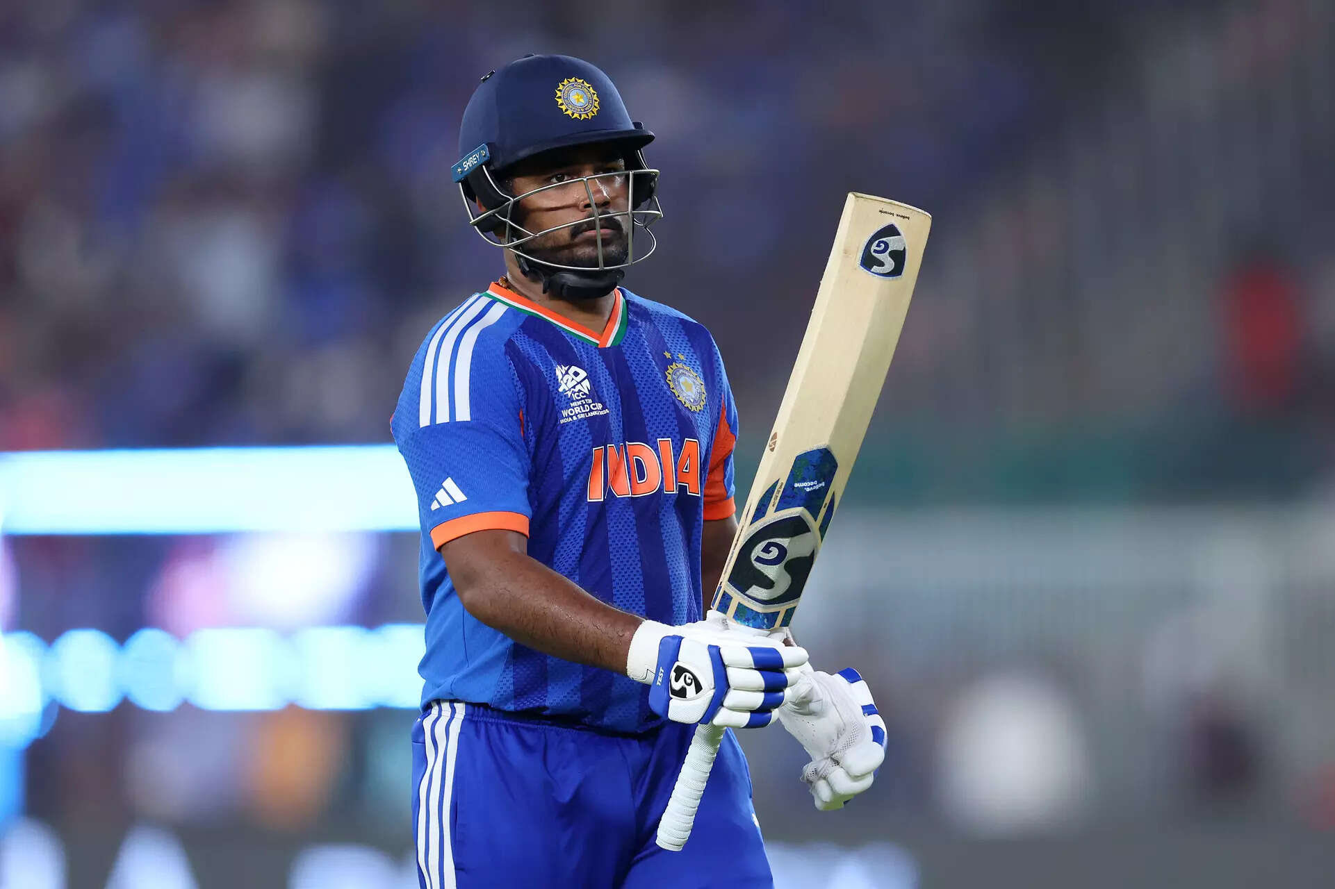Sanju Samson of India walks off the pitch after losing his wicket during the ICC Men's T20 World Cup India & Sri Lanka 2026 Final between India and New Zealand at Narendra Modi Stadium on March 08, 2026 in Ahmedabad, India. (Photo by Pankaj Nangia/Getty Images) Final - ICC Men's T20 World Cup India & Sri Lanka 2026