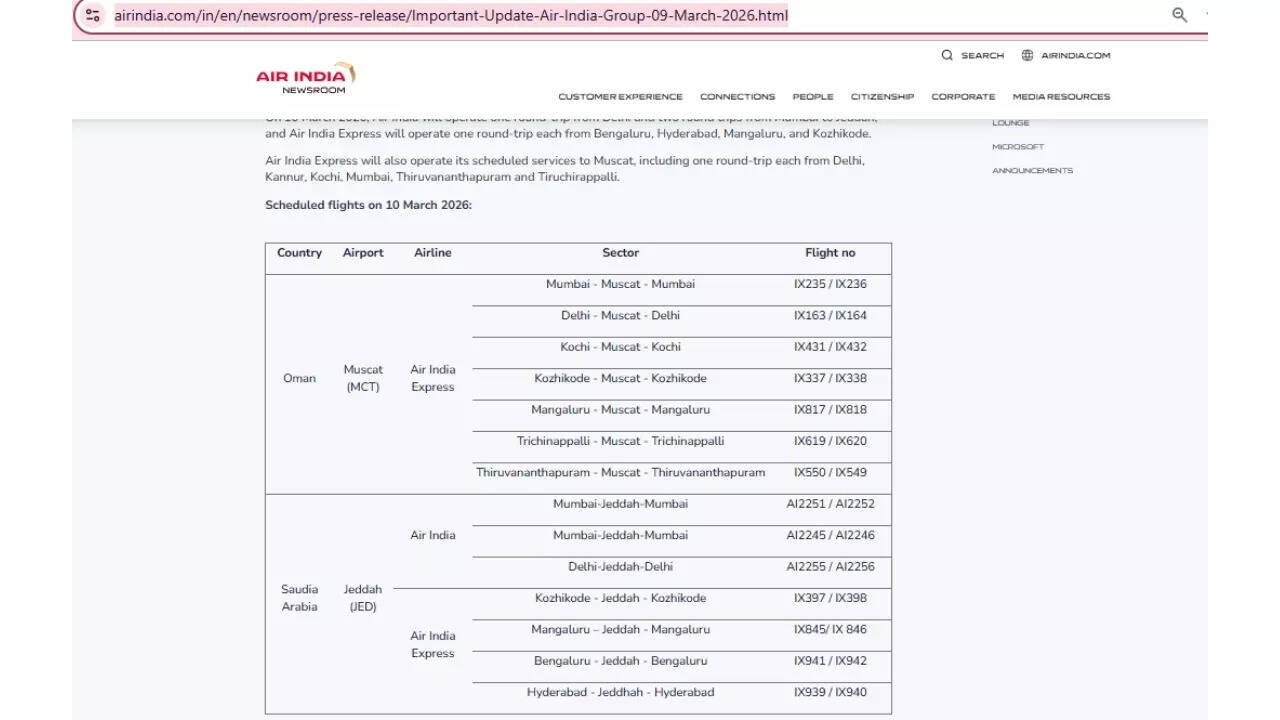 Air India press release