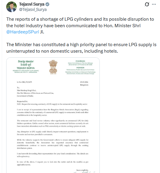 MP Tejasvi Surya on 'X'